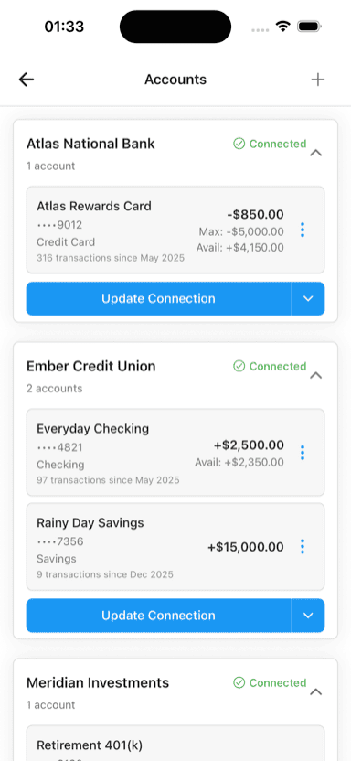Connected bank accounts